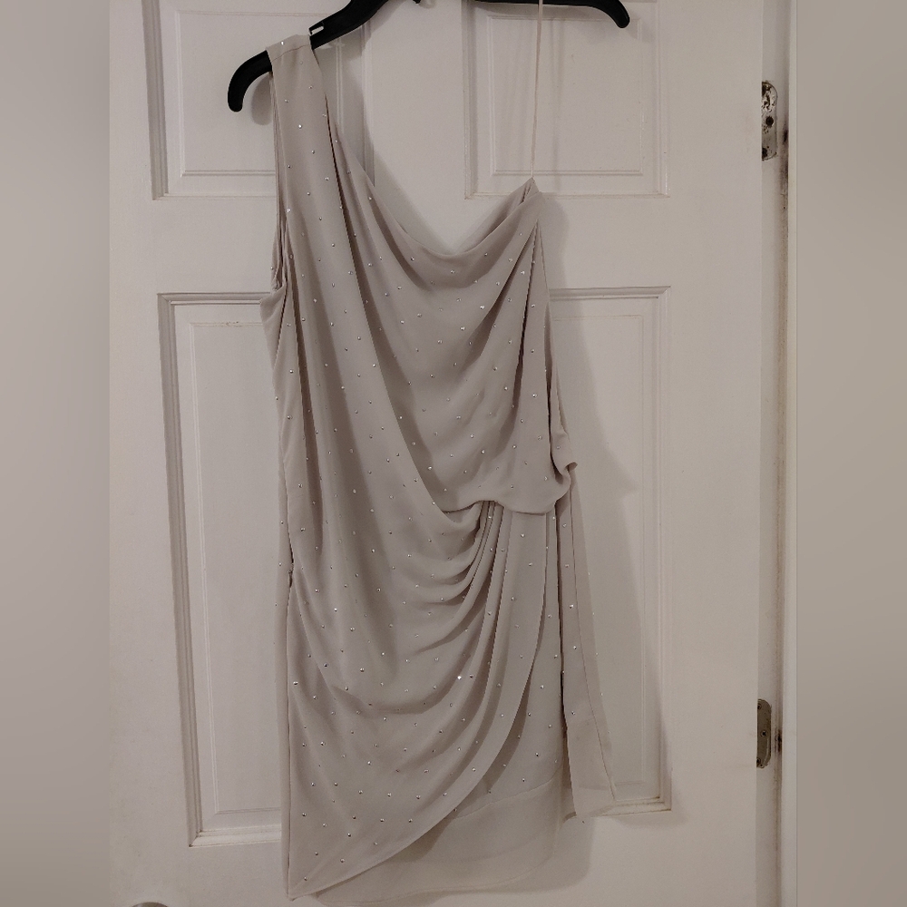 Express One Shoulder Silver Dress With Silver Sparkling Studs